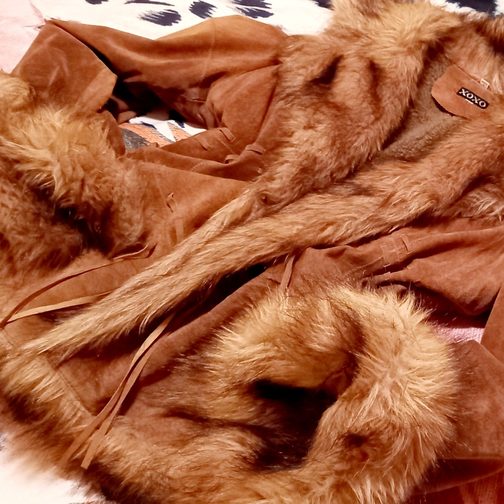 Suede  coat  with bell sleeves